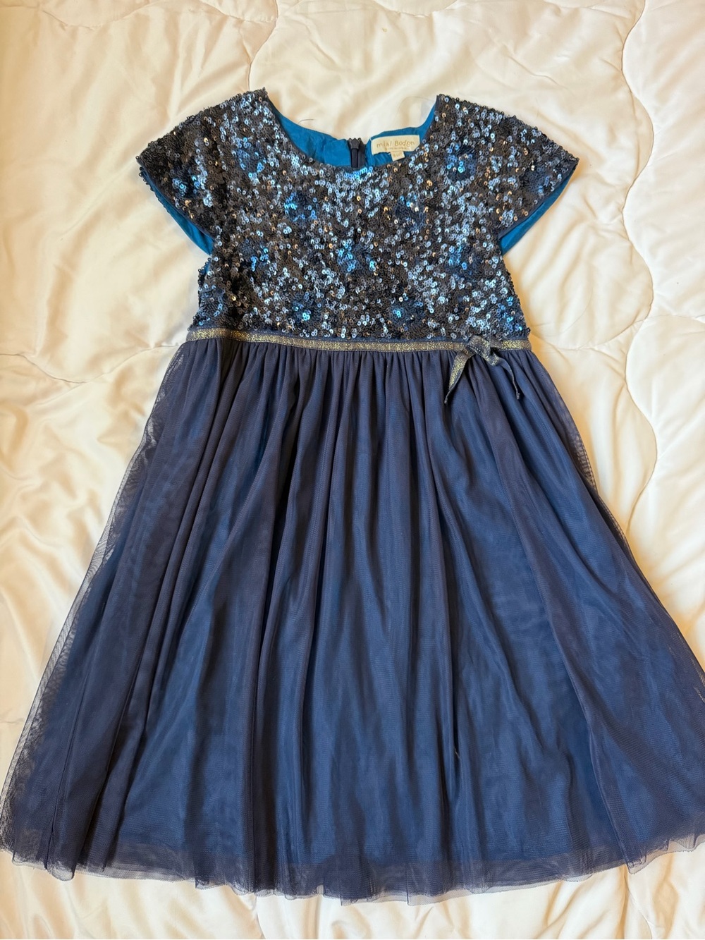 Mini Boden Navy Sequin Tulle Party Dress for Girls -